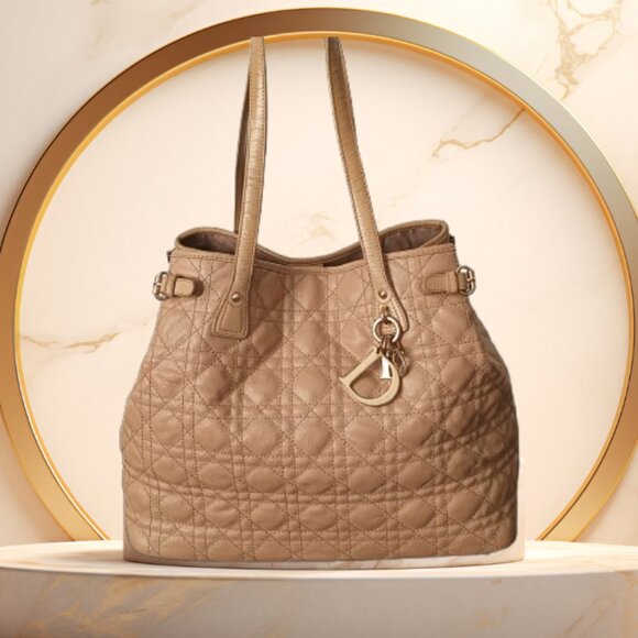 CHRISTIAN DIOR AUTHENTIC PANAREA COATED TAN CANVAS SHOPPER TOTE LATTE HANDBAG - Picture 4 of 14